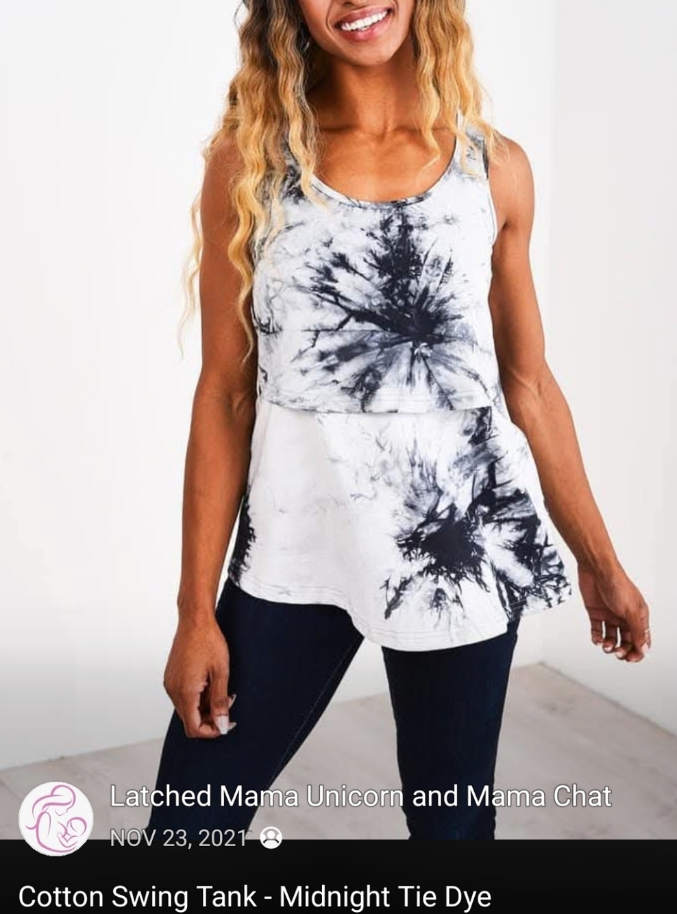 Latched Mama Cotton Swing Nursing Tank - Midnight Tie Dye (Black & White)